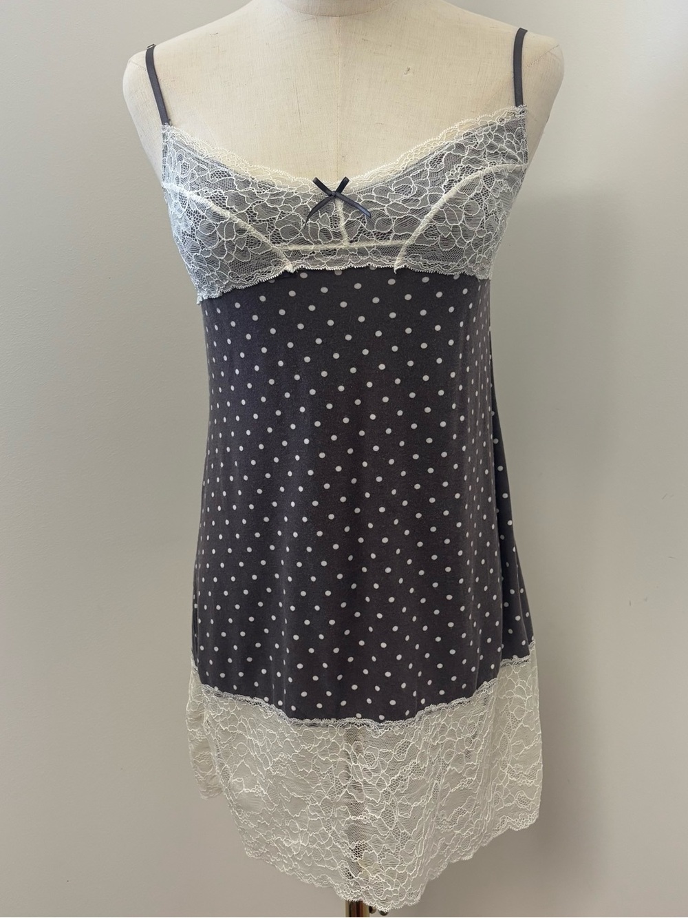 Honeydew Intimates Gray Polka Dot Lace Trim Slip